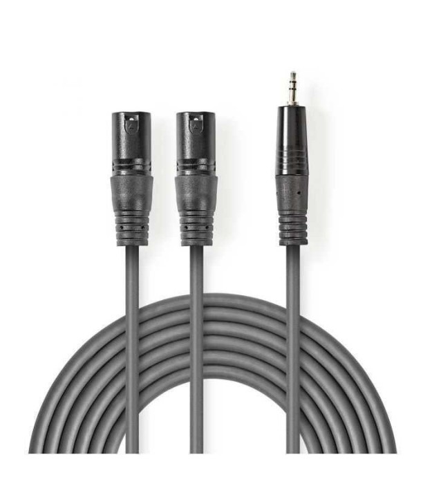 Cablu audio stereo 2x XLR 3-Pin tata - 3.5 mm Jack tata 1.5m gri Nedis