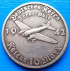 Moneda Adolf Hitler 1942, Avion Focke-Wulf, 10 Reichs Mark, 38mm - Replica Numismatica