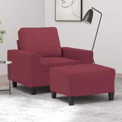 vidaXL Fotoliu canapea cu taburet, roșu vin, 60 cm, material textil foto