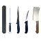 Set profesional de macelarie, dezosat, transat, filetat, 2 cutite, otel carbon, masat pentru ascutit, satar, suport magnetic