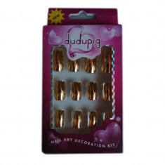 Tipsuri colorate pentru manichiura Dudupig, 12 bucati, lipici inclus, Auriu foto