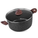 Oala Marmorata MagicHome 28cm 5.9L Black Marble Line cu Capac, Inductie, Aluminiu, Antiaderenta