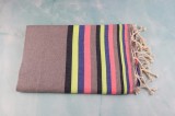 Prosop Plajă | Fouta |Tunis Gri Deschis Cu Dungi Roz Multi 200 x 100 cm