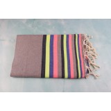 Prosop Plajă | Fouta |Tunis Gri Deschis Cu Dungi Roz Multi 200 x 100 cm