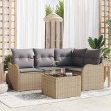 Cumpara ieftin Set de canapele pentru grădină cu pernă 5 pcs Bej Rattan poli