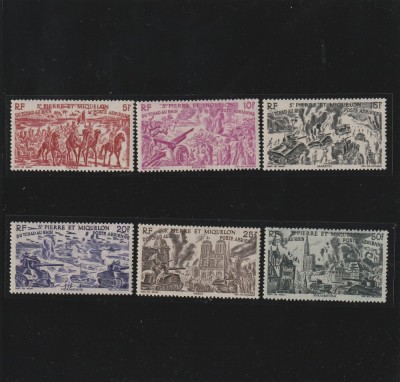 Saint Pierre et Miquelon , Colonii franceze 1946 - Omnibuse , Din Ciad la Rhin , serie 6 valori, dantelate , MNH , Mi.341-345 foto