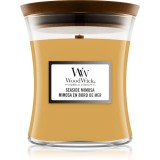 Woodwick Seaside Mimosa lum&acirc;nare parfumată cu fitil din lemn 275 g