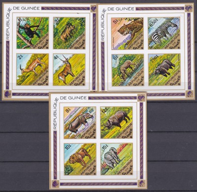 DB1 Fauna Africana 1975 Guineea 3 MS nedantelate Rare MNH foto