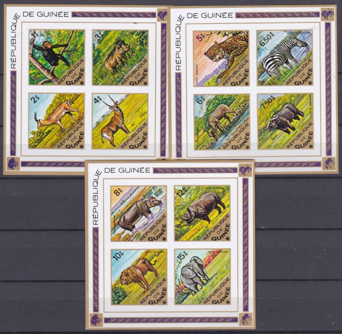 DB1 Fauna Africana 1975 Guineea 3 MS nedantelate Rare MNH