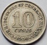10 cents 1950 Malaya ( Malaezia ), George VI, km#8, Asia