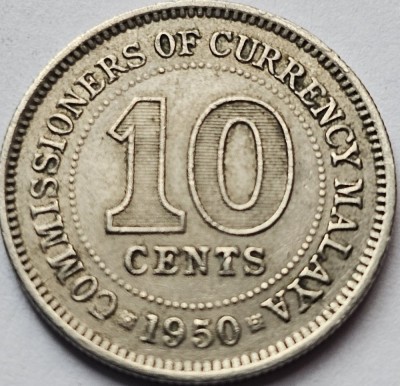 10 cents 1950 Malaya ( Malaezia ), George VI, km#8 foto