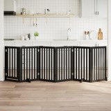 vidaXL Poartă c&acirc;ini pliabilă cu ușă 6 panouri negru, 300 cm, lemn plop