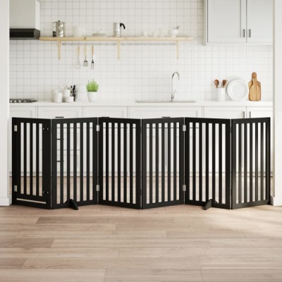 vidaXL Poartă c&amp;acirc;ini pliabilă cu ușă 6 panouri negru, 300 cm, lemn plop 352255 foto