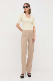 Luisa Spagnoli pantaloni din lana Femei, culoarea bej, drept, high waist
