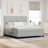 vidaXL Pat box spring cu saltea, gri deschis, super king, catifea