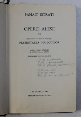 OPERE ALESE,VOL.3-PANAIT ISTRATI , 1967 foto