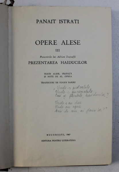 OPERE ALESE,VOL.3-PANAIT ISTRATI , 1967