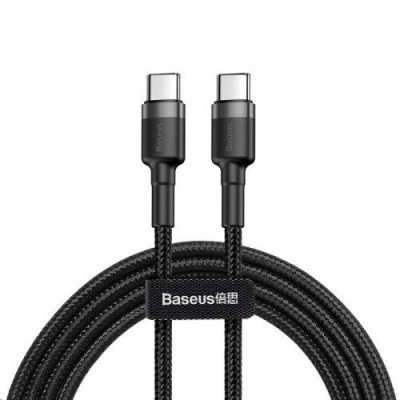 CABLU alimentare si date Baseus Cafule, Fast Charging Data Cable pt. smartphone, USB Type-C la USB Type-C 3A / 60W, 2m, gri + negru &amp;quot;CATKLF-HG1&amp;quot; (timb foto
