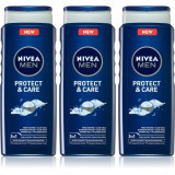 NIVEA MEN Protect &amp; Care Gel de duș pentru bărbați ambalaj economic 3 x 500 ml
