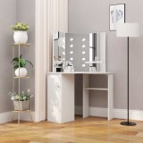 Masa Machiaj Colt cu Oglinda 3 Panouri si LED, Alb, 111x54x141.5 cm, MDF, USB
