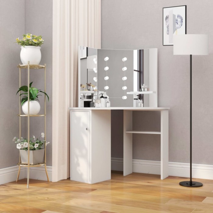 Gossi masa pentru machiaj de colt cu lumini led, alb