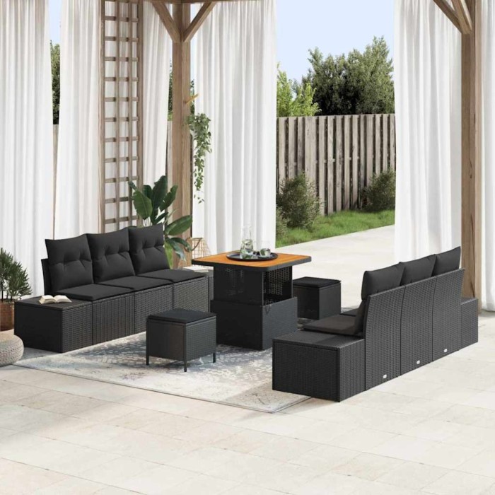 vidaXL Set de canapele pentru grădină 9 pcs Negru 80 x 80 x 71 cm 3364684