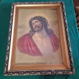 TABLOU MARE RELIGIOS - LITOGRAFIE CU ISUS &Icirc;N RAMA ORIGINALA -ROMANIA - anii 1930