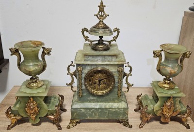 Ceas de semineu cu pendul Japy Freres - 3 piese Onix foto