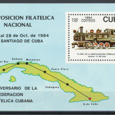 Cuba 1984 Mi 2898 bl 87 MNH - Exp nat de timbre, Santiago de Cuba: locomotive