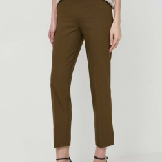 Morgan pantaloni femei, culoarea verde, drept, medium waist