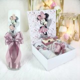 Set Cutie Trusou cu Lumanare, 9 Piese, &quot;Cu drag de la nasi&quot;, Roz Pudra, Minnie Mouse - TB259
