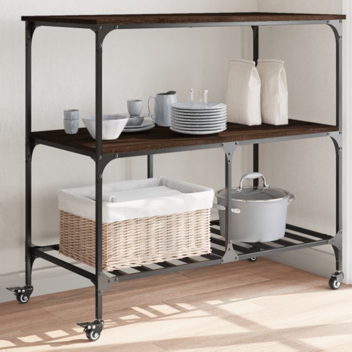 Gossi carucior de bucatarie, stejar maro 100x50x95 cm lemn prelucrat