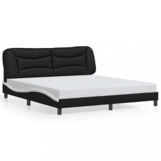 vidaXL Cadru de pat cu tăblie negru și alb 180x200cm piele artificială