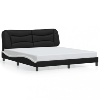 vidaXL Cadru de pat cu tăblie negru și alb 180x200cm piele artificială foto