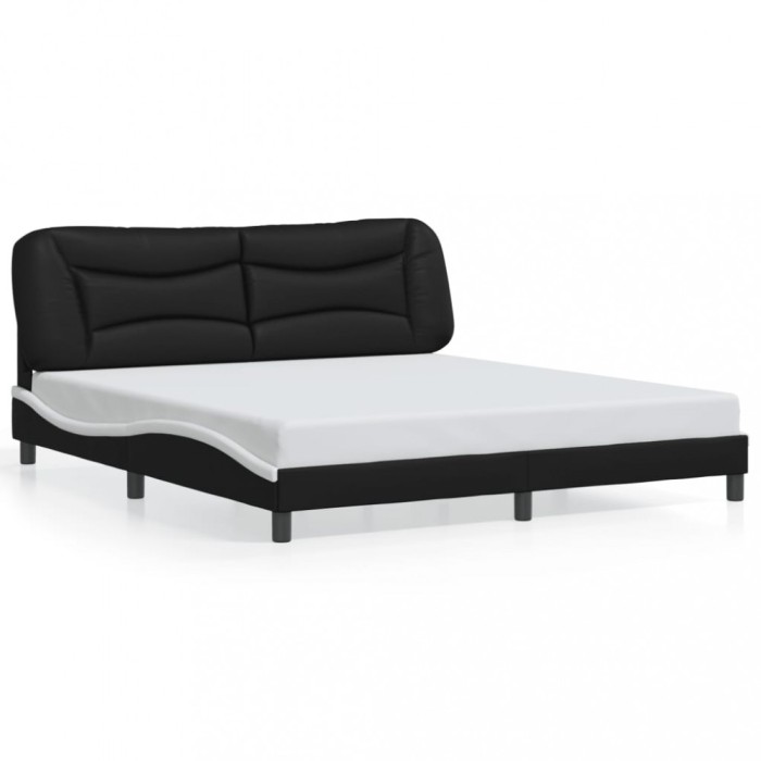vidaXL Cadru de pat cu tăblie negru și alb 180x200cm piele artificială