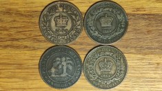 Canada colectie 4 provincii diferite - 4 monede 1 cent 1864 -1894 : New Brunswick, Newfoundland, Nova Scotia si Prince Edward Island - Regina Victoria