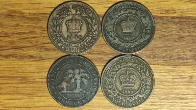 Canada colectie 4 provincii diferite - 4 monede 1 cent 1864 -1894 : New Brunswick, Newfoundland, Nova Scotia si Prince Edward Island - Regina Victoria foto