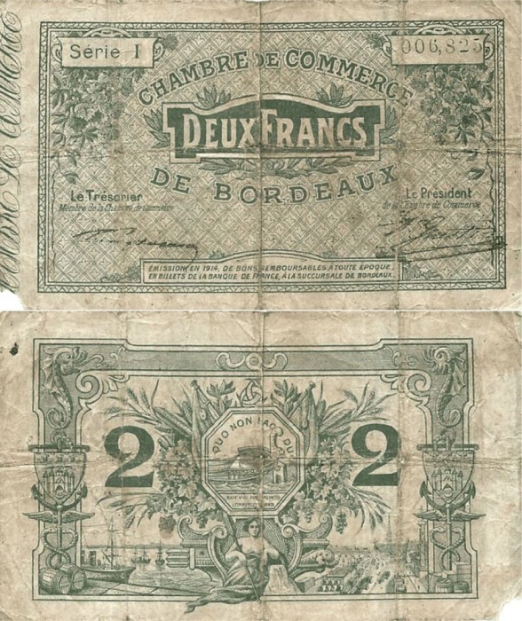 1914, 2 francs (JP.030.03) - Franța (Bordeaux)!