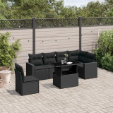 VidaXL Set canapele de grădină cu perne, 7 piese, negru, poliratan