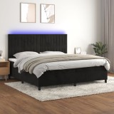 Cumpara ieftin Pat cu arcuri, saltea și LED, negru, 200x200 cm, catifea