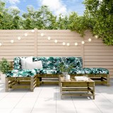 Set mobilier gradina Gossi, 6 piese, lemn pin tratat, canapea colt, taburete/masute, gri/natur. Relaxare terasa, curte