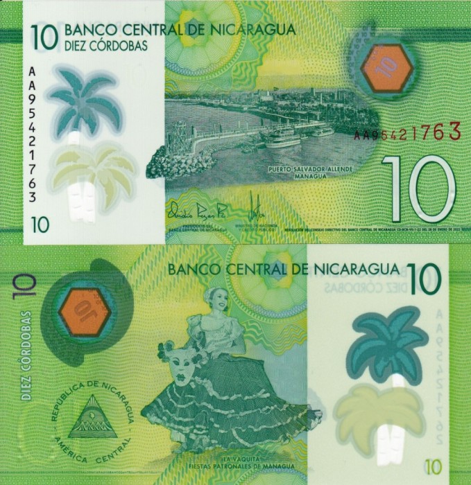NICARAGUA 10 cordobas 2022 polymer UNC!!!