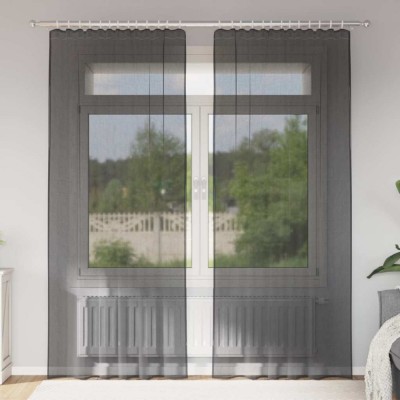vidaXL Perdele Voile cu buzunare pentru bare 2 buc Negru 4102169 foto