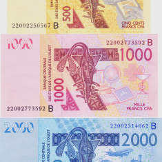 Bancnota Benin (W.A.S.) 500, 1.000 si 2.000 Franci 2022 - UNC ( set x3 )