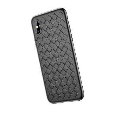 Husa telefon pentru Iphone 8, impletita, imitatie piele Negru foto