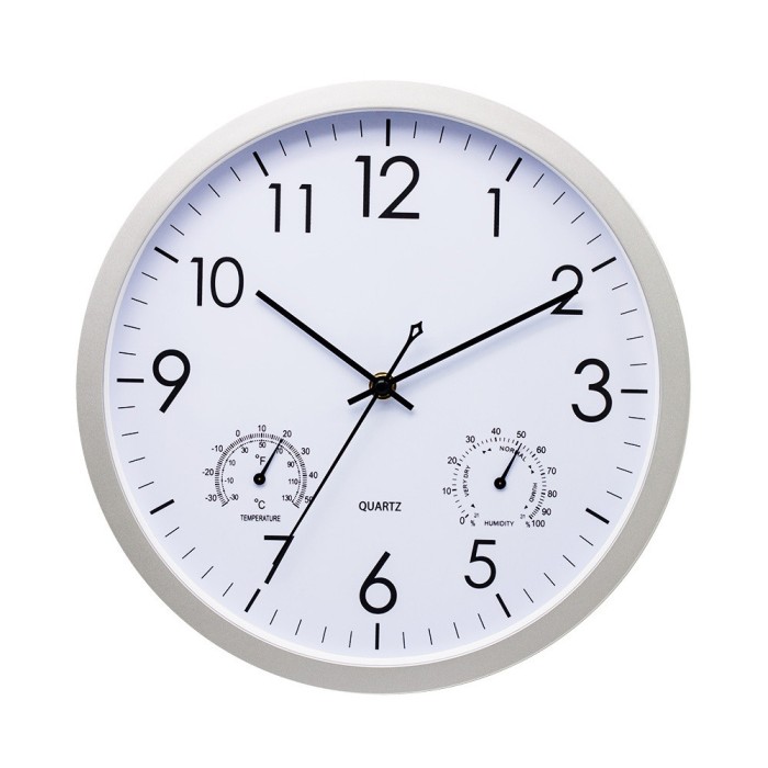 Ceas de perete, JeiibrZui, Plastic / Sticla, Quartz, Retro, Silentios, Termometru, Rezistent la apa, 30.48 cm, Alb