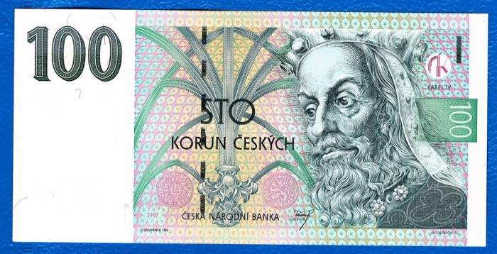 (2) BANCNOTA CEHIA - 100 KORUN 1997, PORTRET KAREL IV, STARE AUNC/UNC