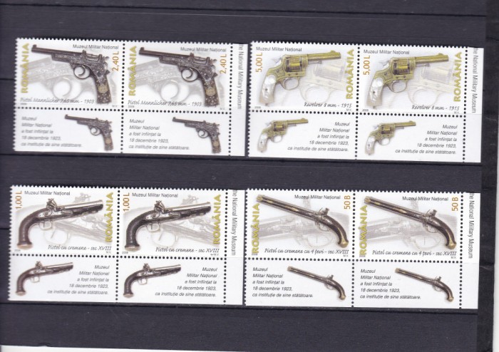 ROMANIA 2008 LP 1794 a ARME DE FOC PERECHE SERII CU TABS-URI MNH