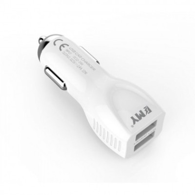 Incarcator Auto EMY MY-112 (14438) 2xUSB 2,4A Fast Charge+ Cablu Micro USB Alb Blister foto