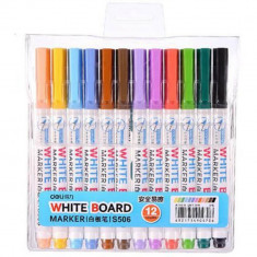 Marker Whiteboard Deli Slim, 12 Buc/Set, Diverse Culori, Marker Deli, Marker Deli Slim, Marker Multicolor, Marker Whiteboard, Markere Whiteboard, Mark